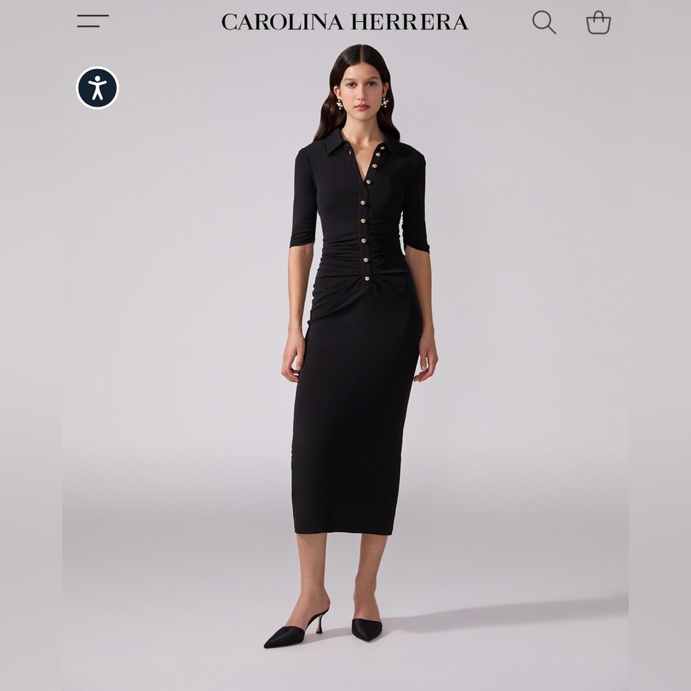 Black Button-Front Polo Midi Dress